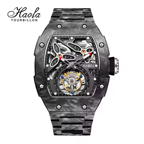 Haofa Full Carbon Fiber Tourbillon Watch for Men Skeleton Automatic Luxury Mechanical Watch Sapphire