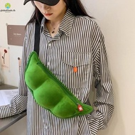 LFINDS Edamame Shape Bag, Cartoon Green Soybean Shoulder Bag, Funny Soft Texture Creative Zipper Clo