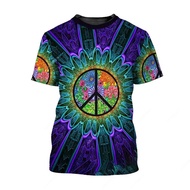 Jumeast Peace Love Hippie Men T-shirts 3D Print Vintage YK2 Unisex Baggy T Shirt Anti War Sign Cloth