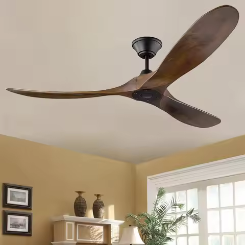 60 70 Inch Large Ceiling Fan Only Remote Control DC Motor Reverse Wood Blades Fans Lighting High Qua