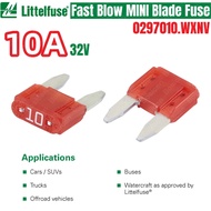 100PCS Littelfuse 10A 32V Fast-Acting MINI Blade fuse LF 32Vdc 10Amp 0297010.WXNV Red Transparent sh