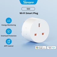 SONOFF iPlug S60 UK 13A Wi-Fi Smart Plug Power Monitor Overload Protection Timer Smart Socket Switch Remote Control via eWeLink Smart Home Support Google Home Alexa