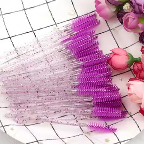 50PCS Disposable Spoolie Wands - Nylon Bristle Eyelash & Eyebrow Brushes, Professional Mascara Appli
