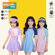 (Hat Included) Little Mermaid girls' short-sleeved one-piece swimsuit for swimming at the beach and 