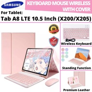Samsung Tab A8 LTE 10.5 Inch X200 X205 Book Cover Leather Flip Case Keyboard Wireless Bluetooth Mous