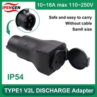 IPENGEN 16A J1772 V2L Universal Socket Adapter Vehicle to Load Discharge EV Adapter Type 1 EU Plug t