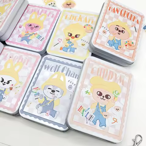 Skzoo Figures Wolfchan Leebit Dwaekki Stray Japan Flash Original Small Card Storage Box Iron Box Spr