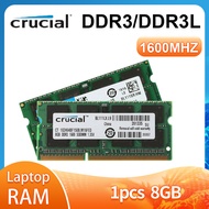 Ram สำหรับ Crucial 8GB DDR3 1600Mhz 1.5V แล็ปท็อป RAM PC3-12800 DDR3L 1.35V 204pin SO-DIMM หน่วยความจำสำหรับโน๊ตบุ๊ค