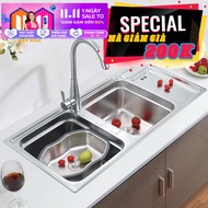 Chậu rửa chén Inox 2 hộc  Eurolife EL-C7 (Trắng bạc)