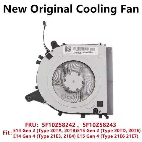 New Original For Laptop Thinkpad E14 Gen 2 Gen 4 E15 Gen 2 Intel CPU Cooling Fan C-271C-1 FRU：5F10Z5