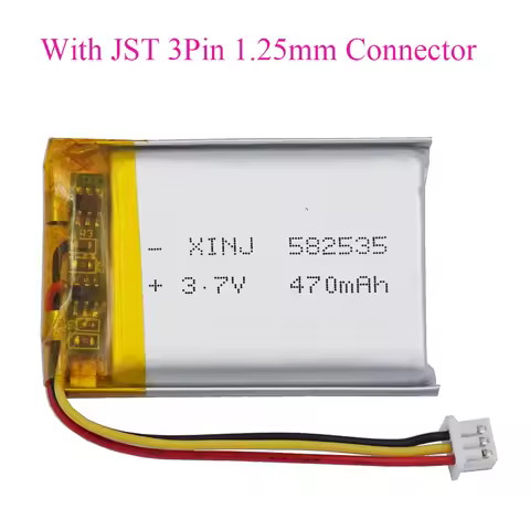 3.7V 470mAh 1.74Wh Li-Polymer Li Battery JST 3pin 1.25mm Connector 582535 For Car Camera Sat Nav Dri