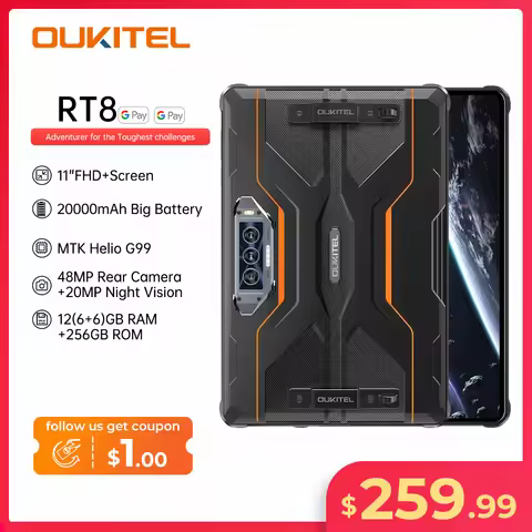 Oukitel RT8 Rugged 20000mAh Tablet 11" FHD+ Display 6GB+256GB Helio G99 Tablet 48MP Camera Tablets P