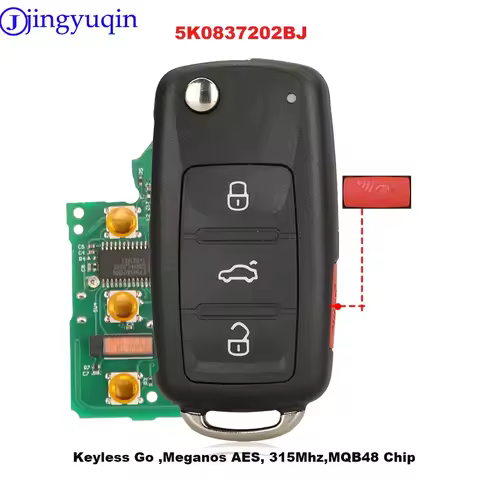 jingyuqin Remote Car Key 5K0837202BJ 315MHz MQB48 For VW/VOLKSWAGEN Pasajeros 2018 Keyless Go 4Butto