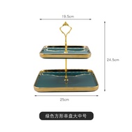 PIRING KUE TINGKAT KERAMIK BENTUK KOTAK ATAU SQUARE LIST GOLD ELEGANT/ WADAH BUAH BERTINGKAT BENTUK