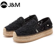 Womens Canvas Slip-On Fisherman Shoes J&M Joyful Mary 4cm Lace Hollow Thick Heel Casual Fashion Sing