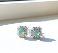 冰種天空藍翡翠蛋面耳釘 925純銀 | 天然翡翠A貨 | 送禮