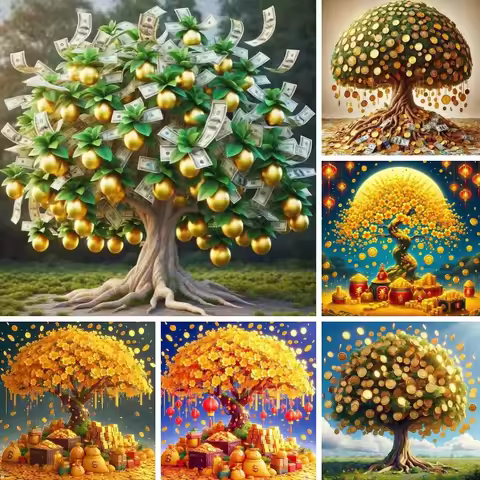 Tree of Money 5D Diamond Painting Mosaic Kits Full Square/Round Drill Rhinestone Embroidery Symbol o