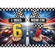 6 7th Birthday Backdrop I was 6 Now I’m 7 Racing Party Background Checkered Flag Car Birthday Photog