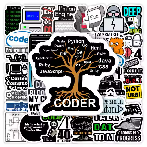 Fun Programming Stickers Java JS Php Docker Html Cloud Geek Hacker Development Gift Decal for Laptop