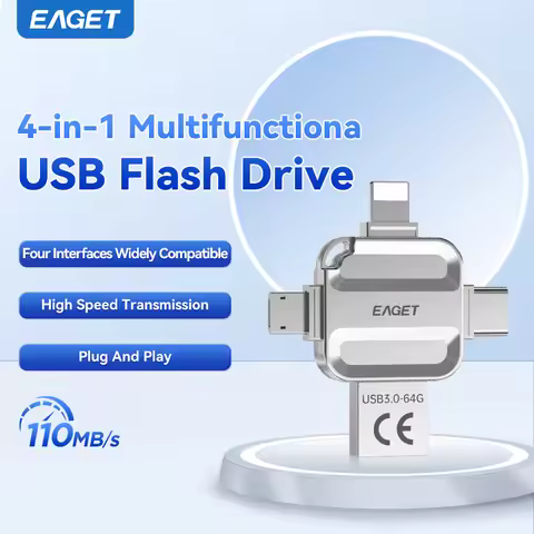 EAGET 4-in-1 OTG USB 3.0 Flash Drive[32GB/64GB/128GB/256GB] Type C Lightning Micro USB for iPhone An