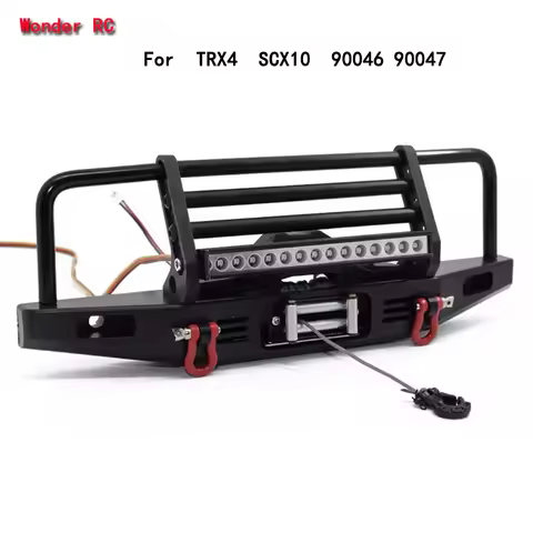 Adjustable Metal Front Bumper With lights for 1/10 RC Crawler Traxxas TRX4 Defender Axial SCX10 SCX1