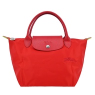 LONGCHAMP LE PLIAGE GREEN系列刺繡短把再生尼龍摺疊水餃包(小/番茄紅)/平行輸入