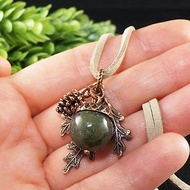 Green Agate Copper Acorn Pine Cone Oak Leaf Forest Pendant Necklace Jewelry Gift