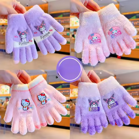 Sanrio Gloves Kawaii My Melody Kuromi Cold-Proof Winter Finger Gloves Warm Children Toddler Christma