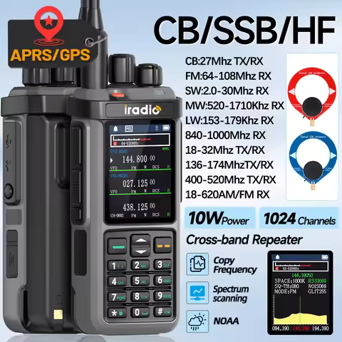 Iradio UV-98 PLUS GPS APRS Walkie Talkie 10W AM CB SSB LW MW SW HF Cross Band Repeater 1024Channels 
