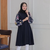 Tunik Cantik Polos Motif Bunga Blouse Pakaian Muslim Dress Blus Diskon
