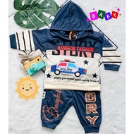 Baby Boy Clothes Set with Character Embroidery Motif, Long Sleeve Car Hoodie, baby 0-8 months.