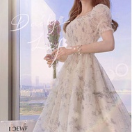 IB0030 NF888 Midi Dress Floral Siffon Dress Women's Floral Motif Korean Style Women's Clothes Import