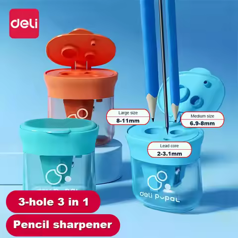 Deli 3 in 1 Pencil Sharpener Manual Multi-function Three Holes Pencil Sharpener for Students School 