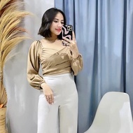 Pixie Longsleeve Sabrina Katun Twist -01 Atasan Pixie longsleeve sabrina wanita lengan panjang
