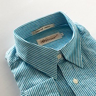 Hazard เสื้อเชิ้ตทำงานแขนยาวลายทาง ผ้า Linen(ลินิน) สีฟ้าเข้ม