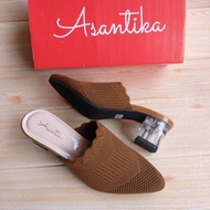 Asantika Sandal Heels Rajut Hak Kaca Nyaman Kuat Ready Ukuran Bigesize Jumbo Tidak Licin