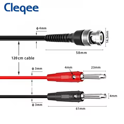 Cleqee P1008A BNC Male to Dual 4mm Stackable Banana Plug With Test Leads Probe Q9 Oscilloscope Cable