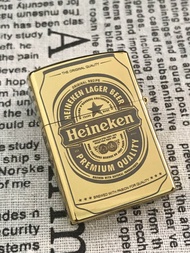Bật Lửa Hộp Quẹt Xăng Đá Zippo Đồng Nguyên Khối Mẫu HEINEKEN (Tặng Kèm Đá Bấc Chai Xăng Nhỏ).