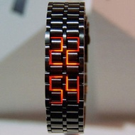 ◕ Fashion Black Full Metal Digital Lava Wrist Watch Men Red/Blue LED Display Men 39s Watches Gifts f