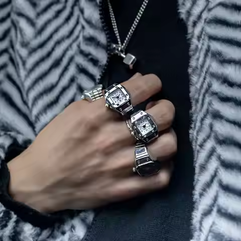 Kiss Jewelry Vintage Y2K Finger Watch Rings for Women Men Elastic Stretchy Roman Quartz Mini Watches
