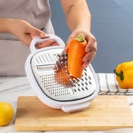 3-in-1 Stainless Steel Grater Slicer with Lid, Easy to Carry, Kitchen, White 25x19x6cm