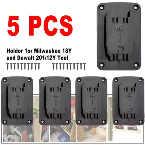 5 Pcs Wall Mount Drill Tool Battery Mount Holder For DeWalt 14.4V/18V For Milwaukee 18V Battery Hold