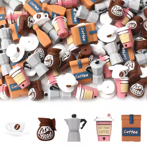 5/10/20pcs Coffee-Themed Silicone Bead 3D Coffee Cup Beans for DIY Jewelry Keychains Necklaces Suppl