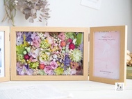 [照片更換OK / 生日/結婚禮物] 紫色七彩花 永生花 乾燥花 雙層相框相框/花盒