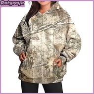 Women Hoodie with Big Front Pocket Camouflage Maple Leaf Print Oversized Hooded Sport Top Casual Sty