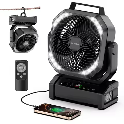 Socool 20000mAh Outdoor Camping Fan with Remote & Hook Timer Control Auto Oscillation 8 Levels Wind 