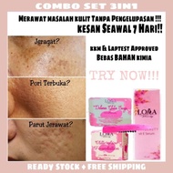 LORA BEAUTY SET 3IN1[Serum (15ml)+Foundation Glitterglow (7g)+Soap(47g)]- jeragat Jerawat glowing