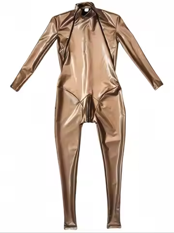 Wet Look PVC Catsuit Shiny PU Leather Bodysuit Men Convex Pouch Bodystocking Tights Cosplay Leotard 