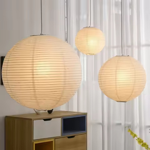 Japanese Noguchi Style Rice Paper Pendant Lamp LED Round Hanging Light Bedroom Living Dining Room St