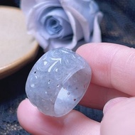 冰烏雞雕花翡翠戒指戒圈 | 國際15圍 | 天然緬甸玉翡翠A貨